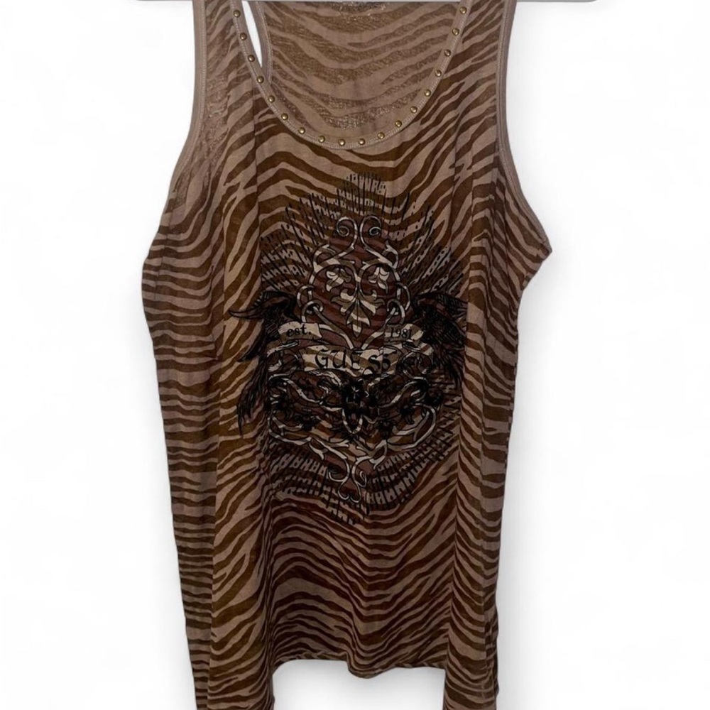 Guess Brown Zebra Print Tank Top